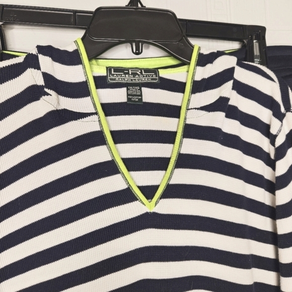 Lauren Ralph Lauren Active Navy White Stripe Waffle Knit Hoodie Navy Pant Set XL - Picture 3 of 16